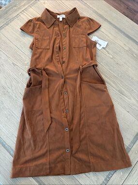 Speechless Rust Brown Button-Front Tie-Waist Casual Dress